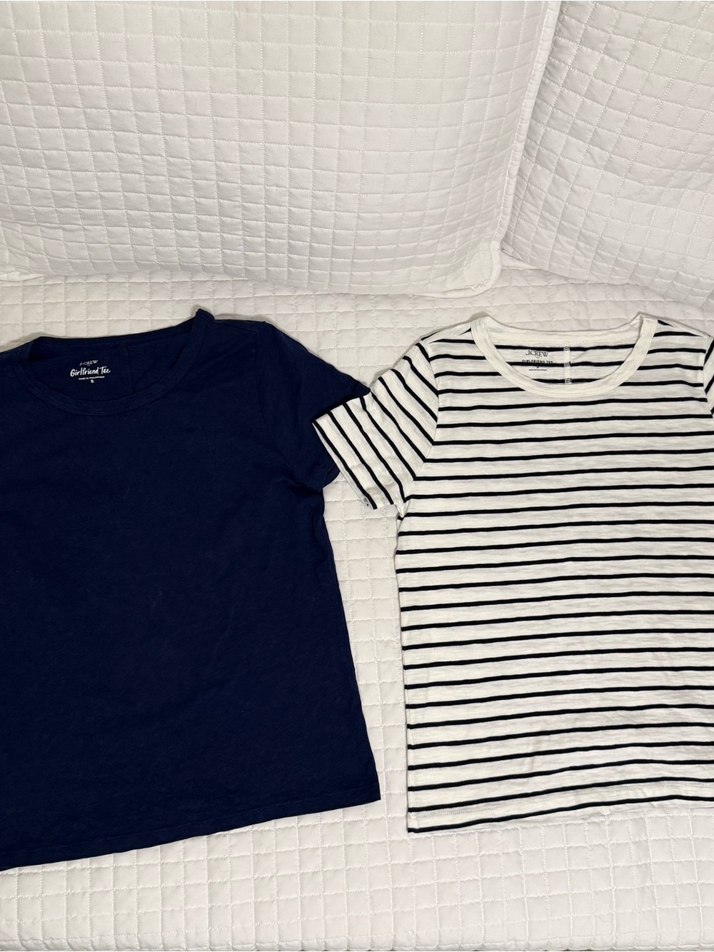 J. Crew Navy Tee & White Tee with Black Stripes - Short Sleeve Duo